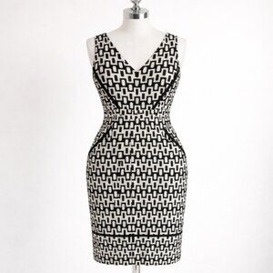 Taylor Black White Geometric Sheath Dress Sz 14